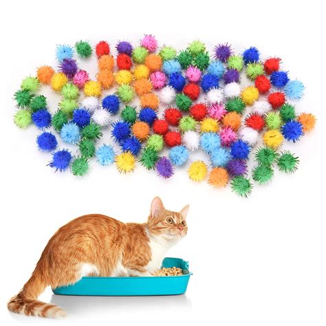 100pc 15mm Cat toy balls Sparkly Glitter Tinsel Pompom Balls Small Ball ...