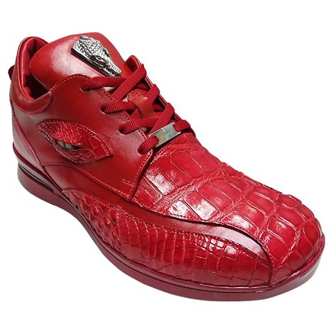 Fennix Mason Leather & Alligator Sneakers Red | MensDesignerShoe.com