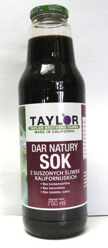 Sok z suszonych śliwek kalifornijskich bez cukru 750 ml Taylor Zdrowa