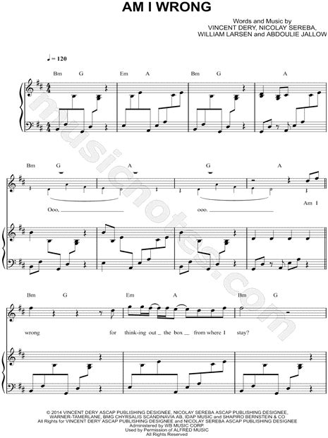 Nico Vinz Am I Wrong Sheet Music In B Minor Transposable