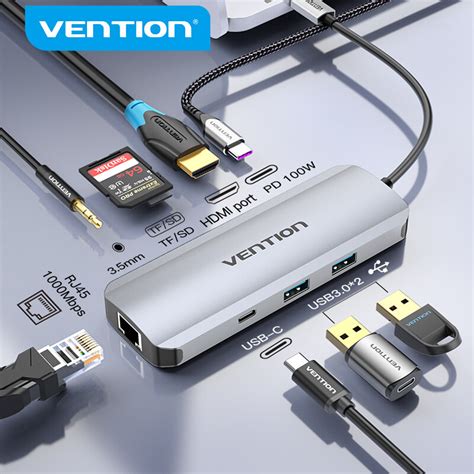 Vention 6 In 1 Usb C Hub ประเภท C ถึง Usb 30 4k Hdmi Vga Pd Full อุปกรณ์เพิ่มช่องยูเอสบี