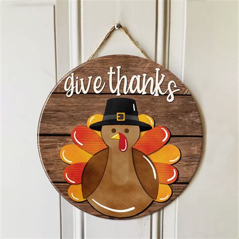 Thanksgiving Turkey Door Hanger Turkey Give Thanks Door Sign Etsy