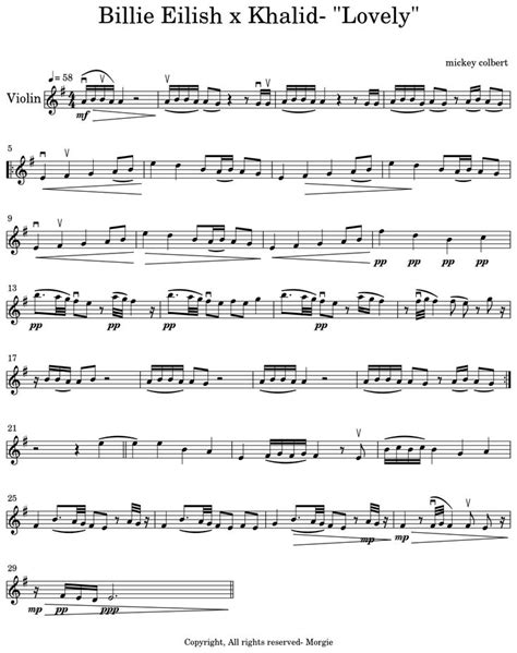 Billie Eilish X Khalid Lovely Sheet Music For Violin Violin