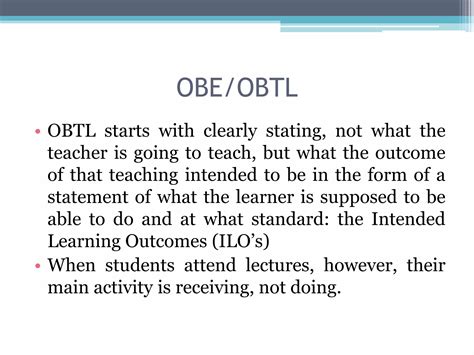 Outcomes Based Education Obe Or Outcomes Based Teaching And Learning