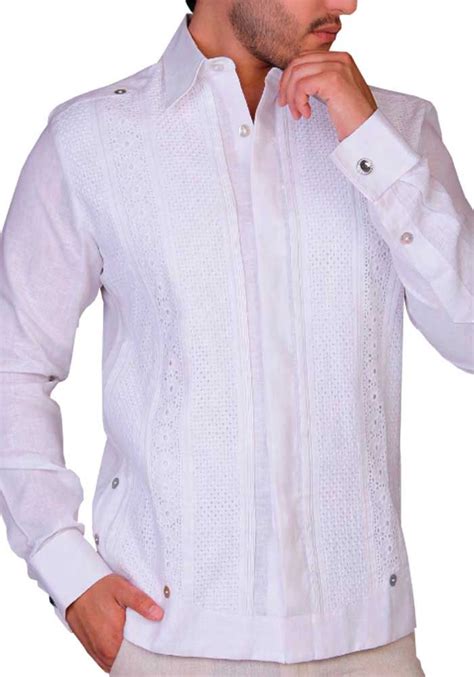 Grooms Deluxe Guayabera Finest Shirt French Cuff Hidden Button Deluxe