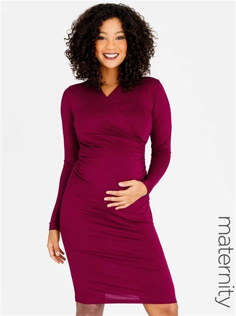 Cross Over Feeding Maternity Dress Dark Red Edit Maternity Dresses