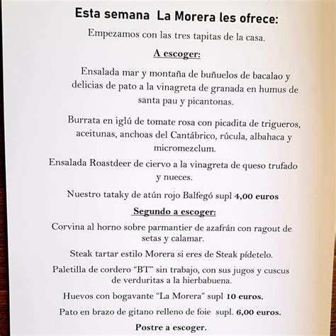 Carta Del Restaurante La Morera Del Pablo Ester Salou