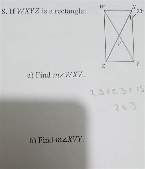 Solved If Wxyz Is A Rectangle I V Z Y A Find M Wxv Chegg