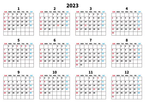 2023年カレンダー年間シンプル横 無料イラスト素材素材ラボ