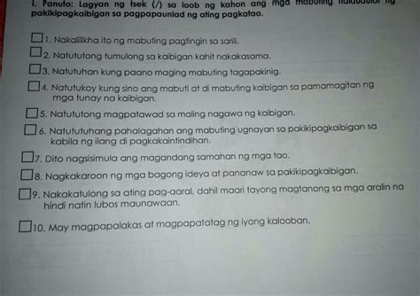 Panuto Lagyan Ng Tsek Sa Loob Ng Kahon Ang Mga Mabuting