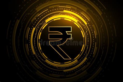 Digital Currency Symbol Of Indian Rupee Background With Light Effect