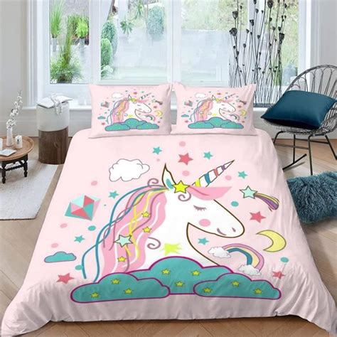 Housse De Couette 220x240cm Licorne Parure De Lit Enfant Garcon Fille