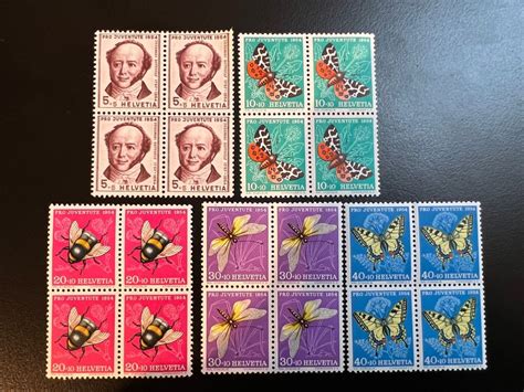 5 Blocs De 4 Timbres Neufs Pro Juventute 1954 Selon Photo Kaufen