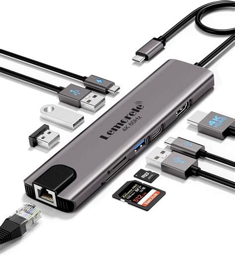 Lemorele USB C 10 u 1 arada MacBook için Çok Bağlantı Noktalı Adaptör