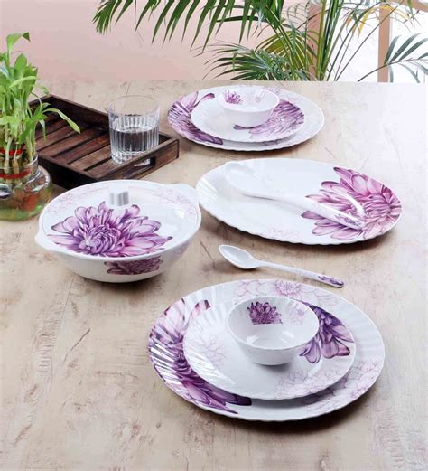 Buy Floral 40 Pcs White & Purple Melamine Dinnerware Set at 37% OFF by ...