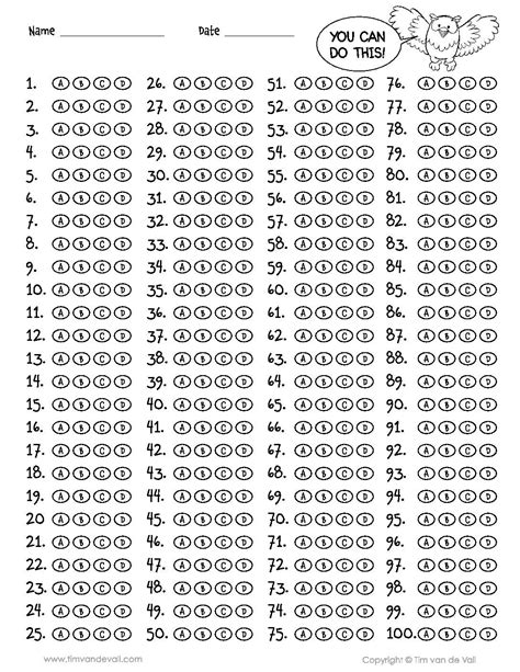 Printable Answer Sheet Pdf