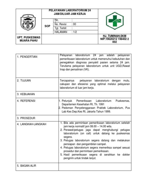 Sop Pelayanan Laboratorium 24 Jam Pdf