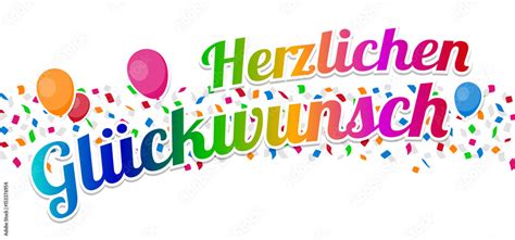 Herzlichen Gl Ckwunsch Mit Luftschlangen Und Ballons Eps Vector