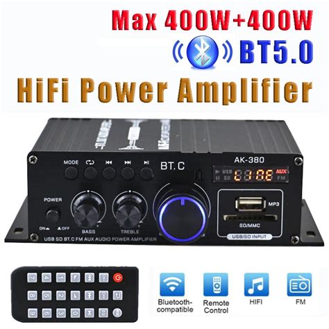 AK380 12V Bluetooth Power Amplifier Home Car Class D HiFi Max 800W