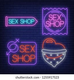 Sex Shop Neon Sign Condom Package Stock Vector Royalty Free