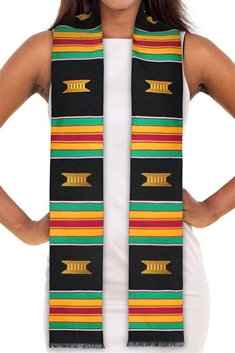 Black Authentic Handwoven Kente Cloth Graduation Stole Sash Etsy