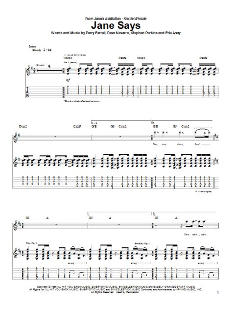 Jane Says Sheet Music Jane S Addiction Guitar Tab