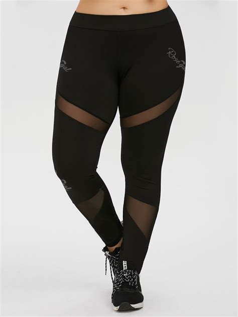 Black 2xl Plus Size Mesh Panel Workout Leggings RoseGal