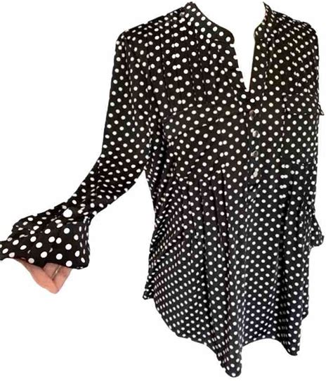 Cocomo Large Black White Polka Dot Sleeve Women S Pintuck Blouse