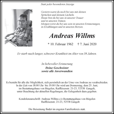 Traueranzeigen Von Andreas Willms Aachen Gedenkt