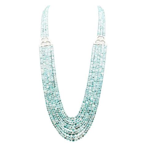 Aquamarine Bead Diamond And White Gold Long Necklace Gold Long