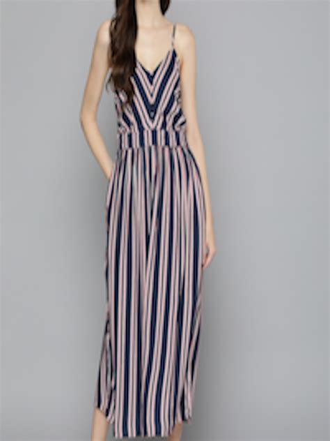 Buy Mast And Harbour Navy Blue And Pink Striped Shoulder Straps A Line Midi