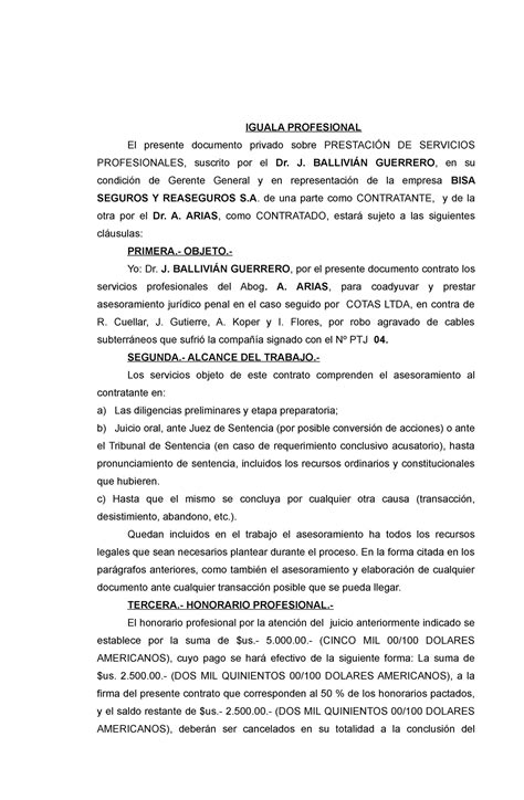 Iguala Profesional 01 Contrato IGUALA PROFESIONAL El Presente