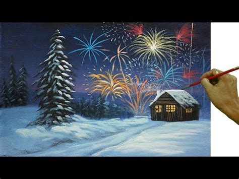 Acrylic Landscape Painting Tutorial Snowy Christmas Eve With Barn And ...