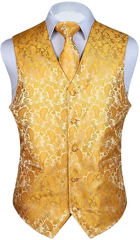 Hisdern 3pc Mens Paisley Floral Jacquard Suit Vest Andnecktie And Pocket