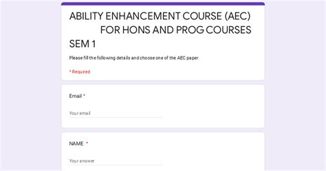 ABILITY ENHANCEMENT COURSE AEC FOR HONS AND PROG COURSES SEM 1