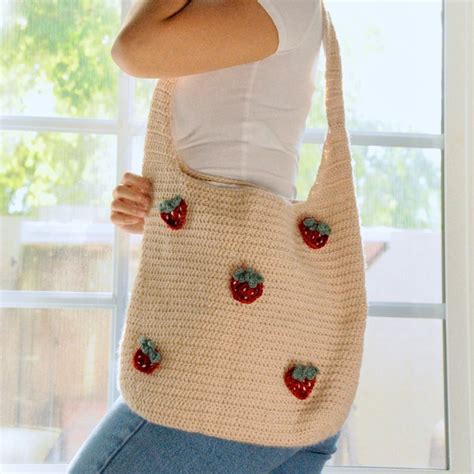 Crochet Strawberry Tote Bag Pattern Pdf Aesthetic Tote Bag Etsy Uk