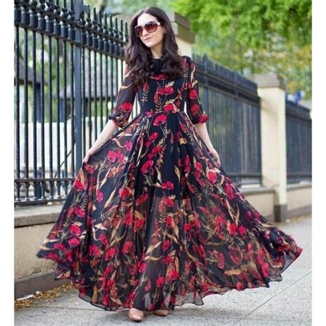 Black Georgette Floral Digital Printed Gown Indian Gowns Dresses