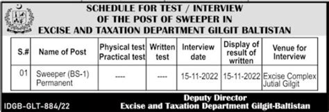 Excise And Taxation Department Gilgit Job 2022 2025 Job Advertisement