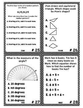 Th Grade Math Nwea Map Test Review Task Cards Growth Mindset Phrase