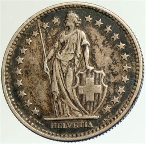 1904 B SWITZERLAND HELVETIA Symbolizes SWISS Nation SILVER 2 Francs