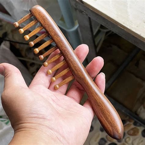 Long Handle Sandalwood Comb Wide Tooth Meridian Scraping Massage Comb Gua Sha Therapy Scalp