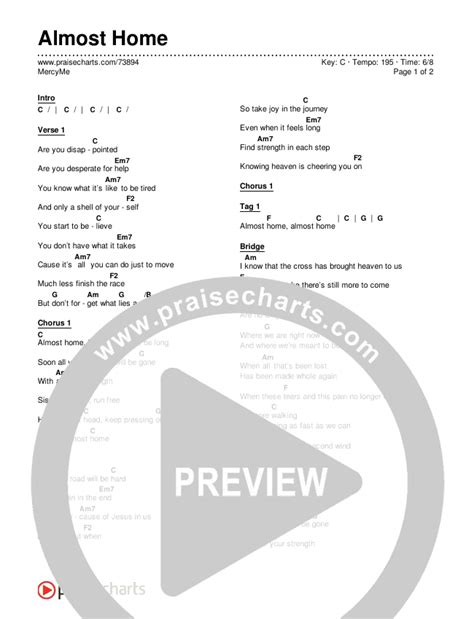 Almost Home Chords PDF (MercyMe) - PraiseCharts