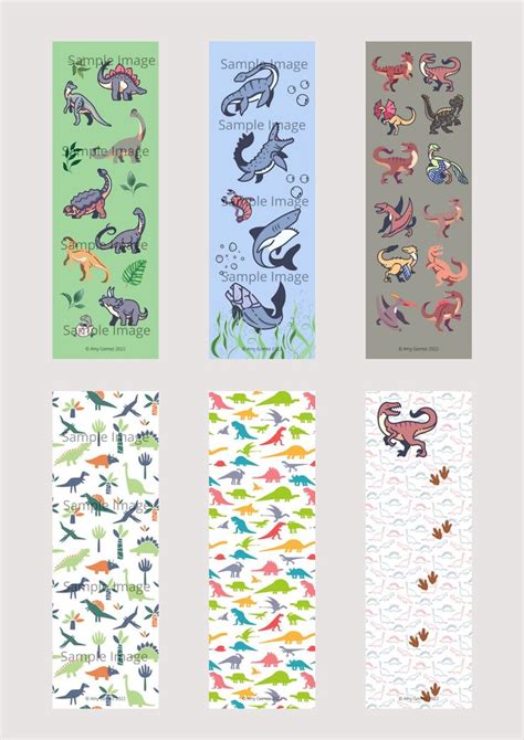 BUNDLE- Dinosaur Bookmarks - Six printable bookmarks- Digital Download ...