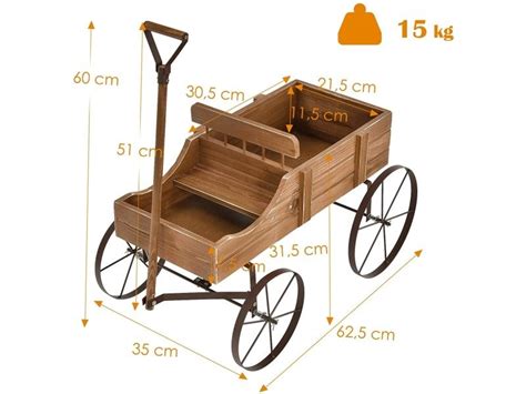 Costway jardinière forme brouette chariot décoratif en bois avec bac de