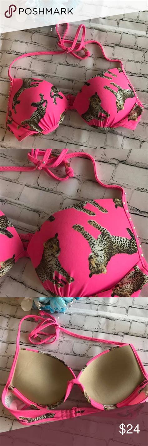 Pink Victoria S Secret Leopard Bikini Top Push Up In Euc Perfect