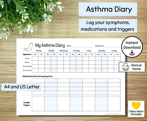 Printable Asthma Diary Tracker Download And Print At Home Handy