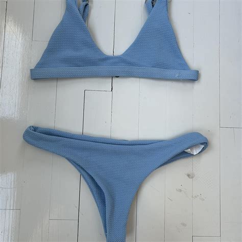 Light Blue Ribbed Bikini Set Super Comfortable Depop