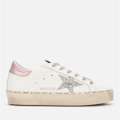 Golden Goose Deluxe Brand Women S Hi Star Leather Flatform Trainers White Pink Laminated