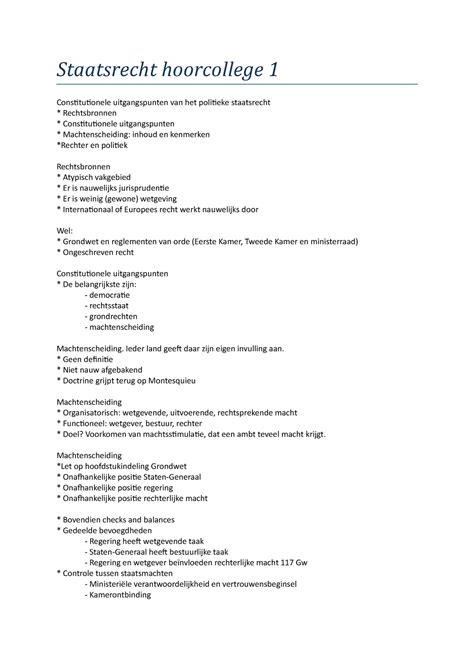 Staatsrecht Hoorcollege 1 Ieder Land Geeft Daar Zijn Eigen Invulling