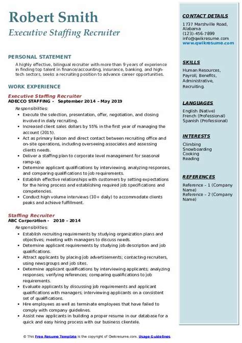 Staffing Recruiter Resume Samples Qwikresume